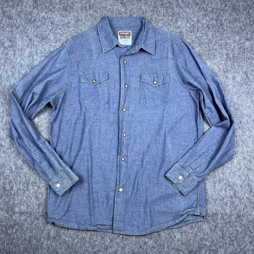 Wrangler Men's Button Down Shirt Pearl Snap Western Long Sleeve Blue Size Large